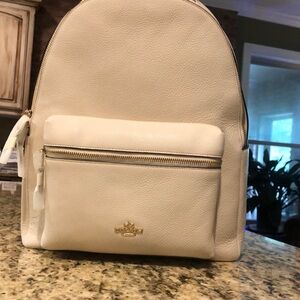 Coach Pebbled Leather Charlie Cream Backpack